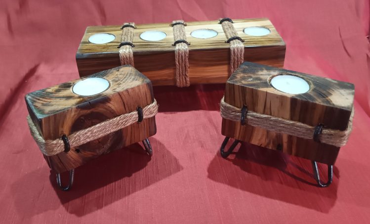 reclaimed fence post tea lights